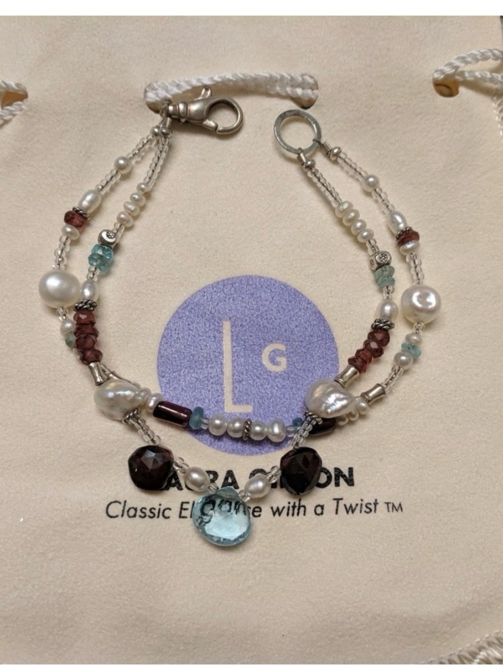 LG Pearl & Gemstone Multistrand Necklace in White, Blue and Brown